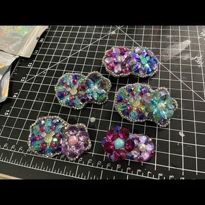 5 Rhinestone Flower Alligator Hair Clip 2-3”